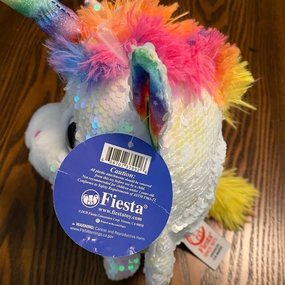 Fiesta white Sequin unicorn Rainbow Star Plush Toy NWT - Picture 6 of 16